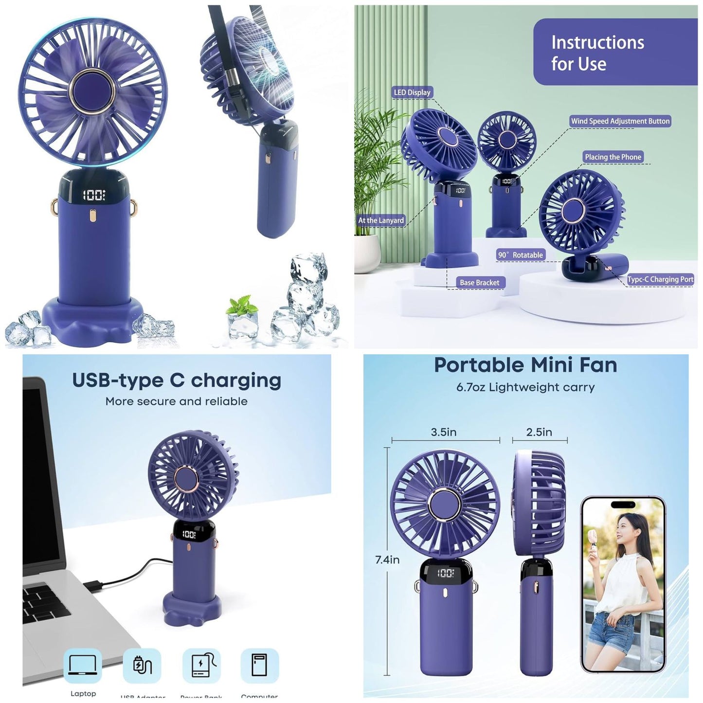 Premium 5-in-1 Foldable Handheld Mini Fan with Digital Display